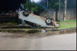Carro capota em grave acidente na avenida Nações Unidas em Porto Velho