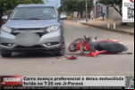 Carro avança preferencial e deixa motociclista ferida na T–26 em Ji–Paraná – Vídeo